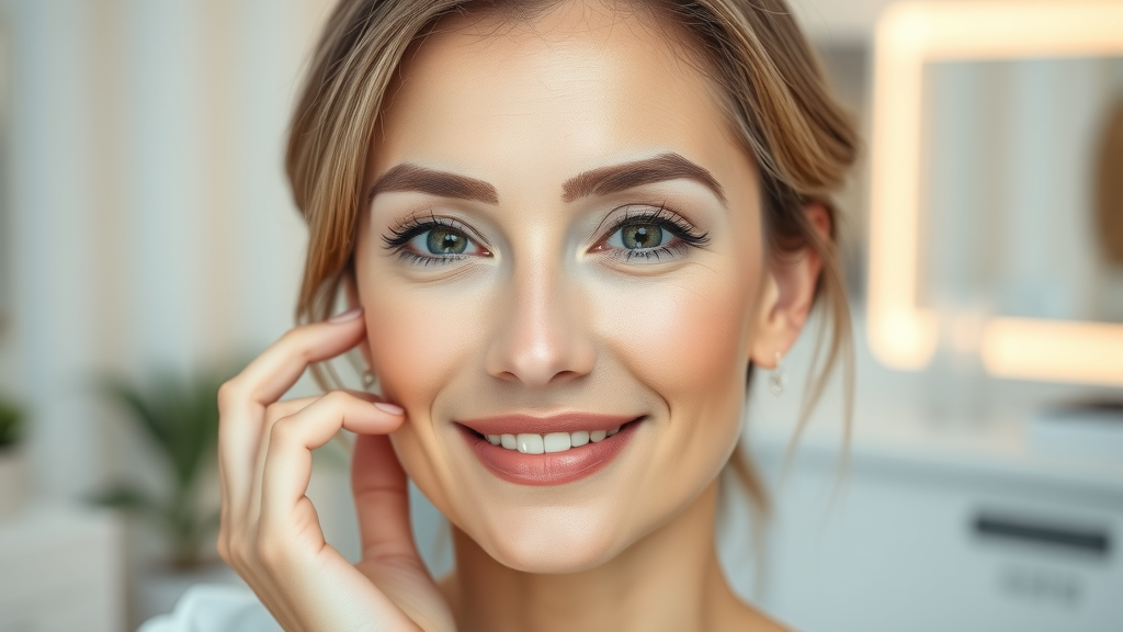 Middle-aged woman with youthful glowing skin after non surgical skin treatments