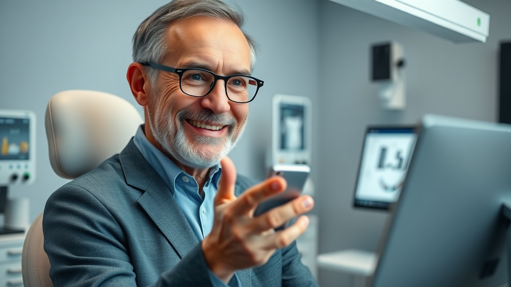 Virtual plastic surgery consultation in modern setting.