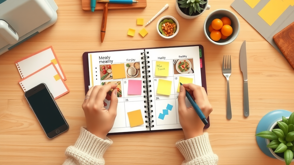 Organized healthy eating meal planner with nutritious meal visuals