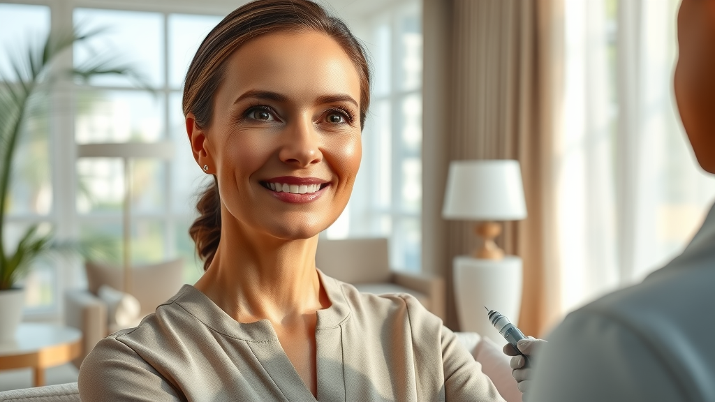MedSpa facial injectables Miami patient consult with expert injector in luxury clinic.