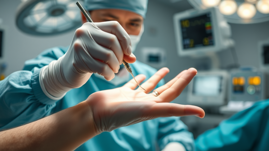 Expert surgeon demonstrating hand surgery expertise in a modern surgical suite.