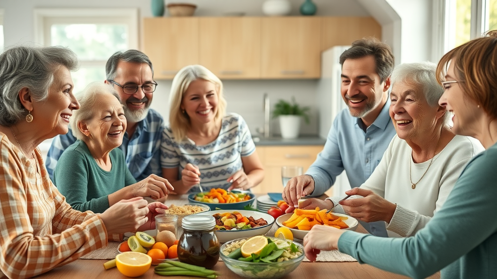 Multigenerational family enjoying healthy eating with nutritious foods