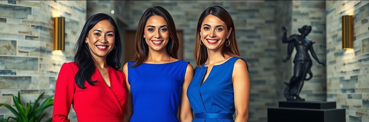 Confident women professionals discuss breast augmentation benefits in modern office