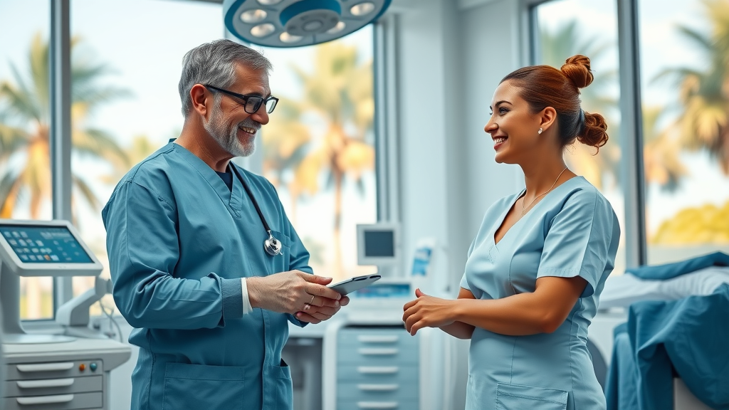 Sarasota team and patient discussing breast augmentation Sarasota options in clinic