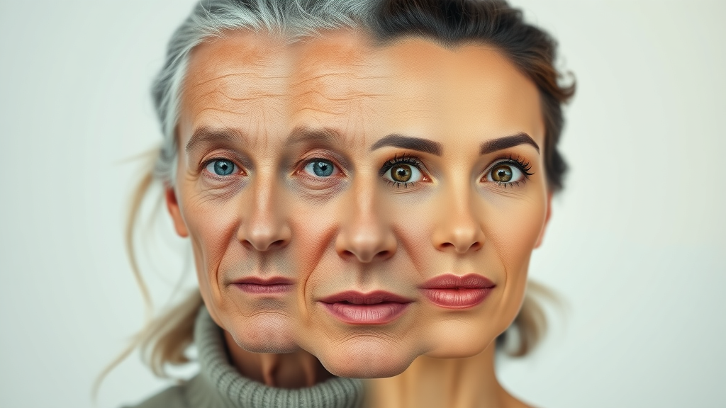 Before and after transformation from facial rejuvenation surgery.