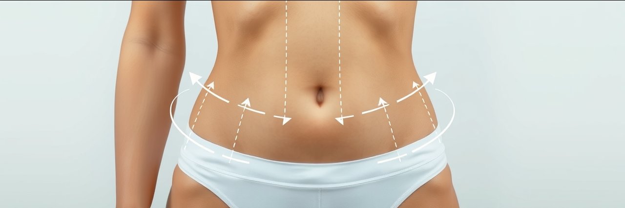 Liposuction body contouring Miami showing smooth contoured female torso with markings.