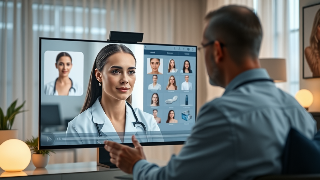Virtual plastic consultation interface with patient and doctor.