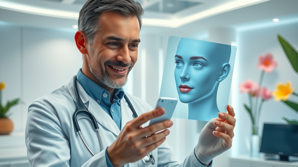 Miami surgeon planning facial rejuvenation procedure with advanced technology.