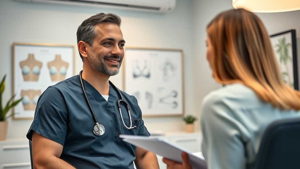 Expert Miami surgeon offers breast augmentation consultation in modern clinic.