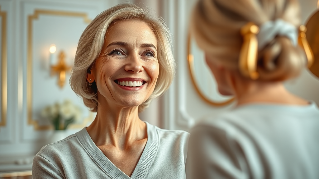 Middle-aged woman satisfied with minimally invasive results.