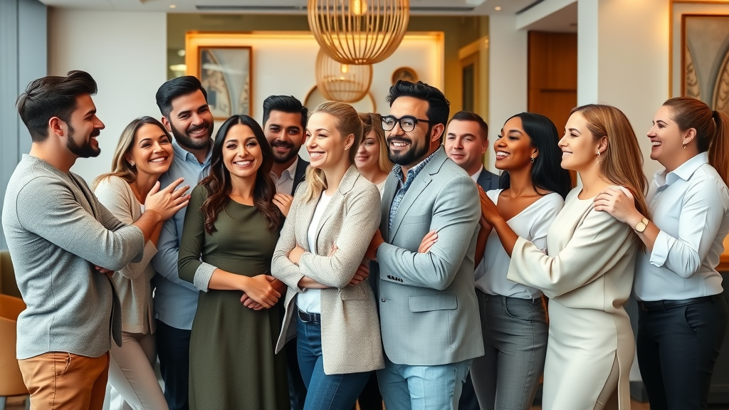 Diverse group celebrates instant results from advanced medspa treatments.