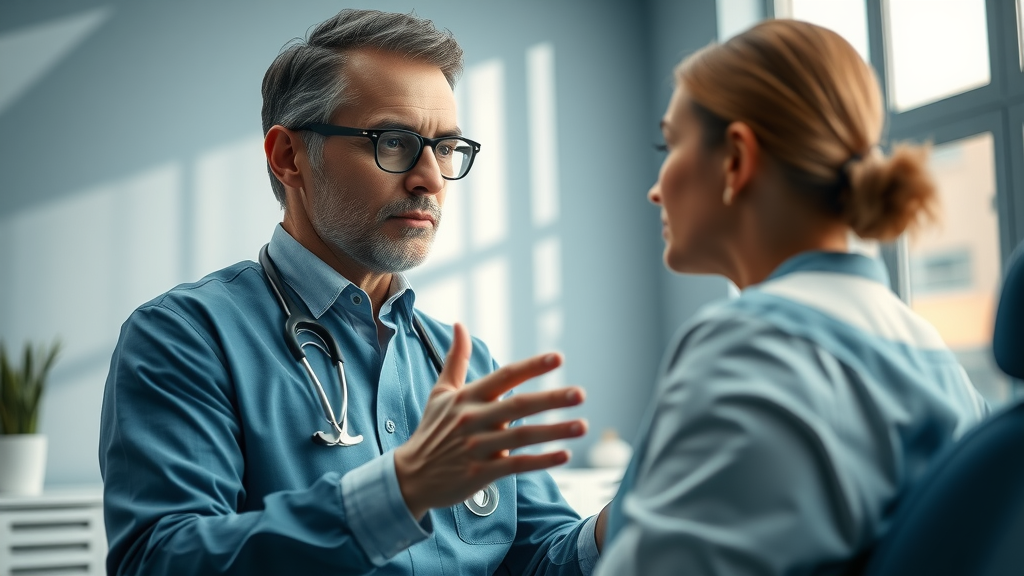 Cosmetic surgeon explaining minimally invasive procedures.