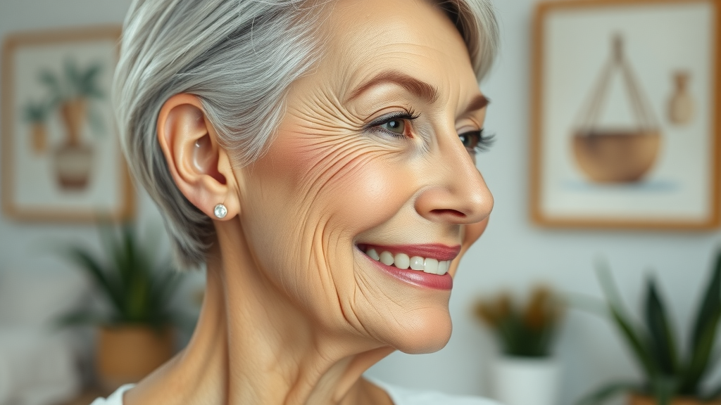 Natural profile portrait of woman after facial rejuvenation surgery.