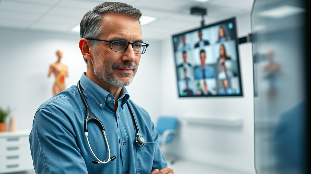 Plastic surgeon providing expert plastic surgery telehealth virtual consultation.