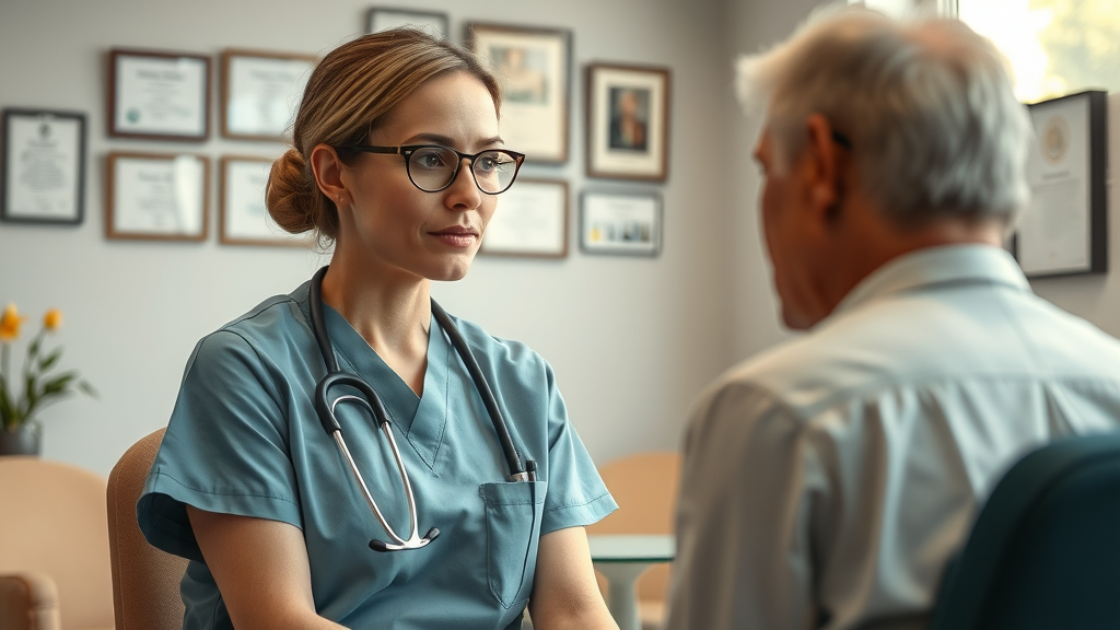 Board certified surgeon consulting with patient, emphasizing trust and care.