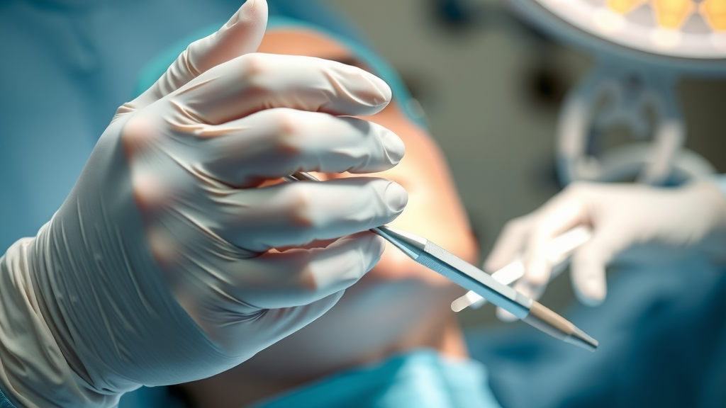 Board certified surgeon performing precise facial surgery, highlighting skilled care.