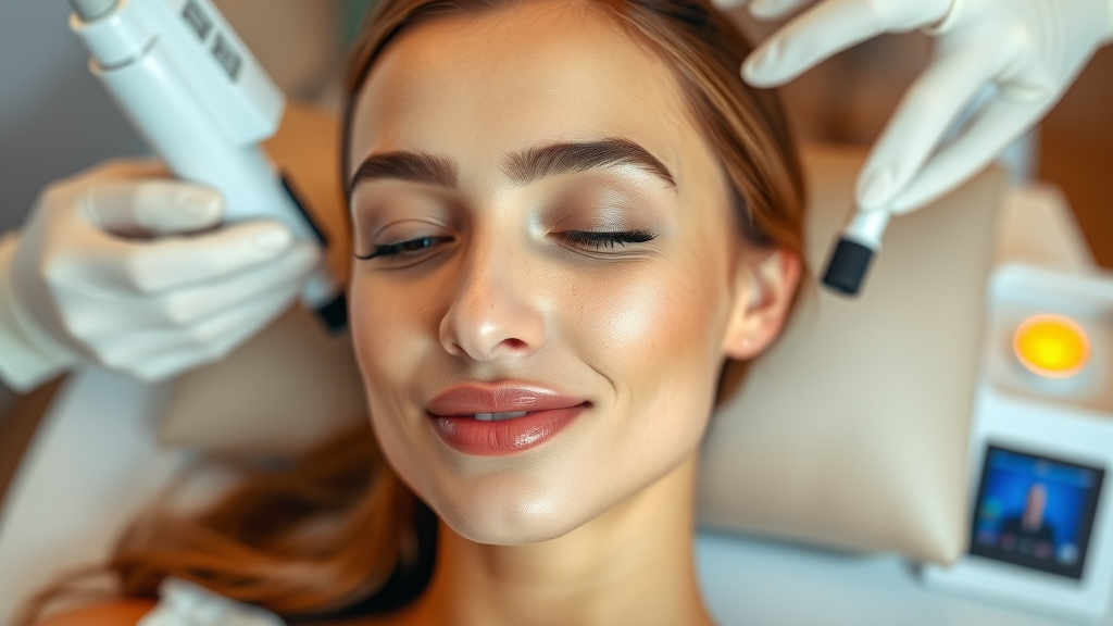 Radiant woman receiving med spa laser service for glowing skin