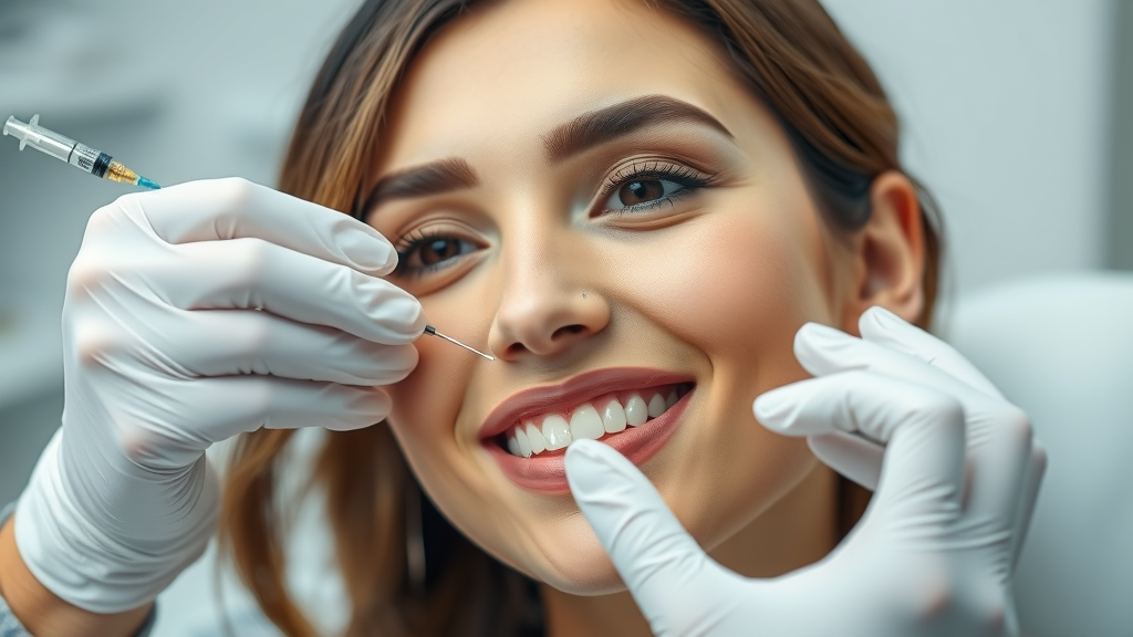 Practitioner prepares injection at cosmetic procedures clinic, calming and professional.