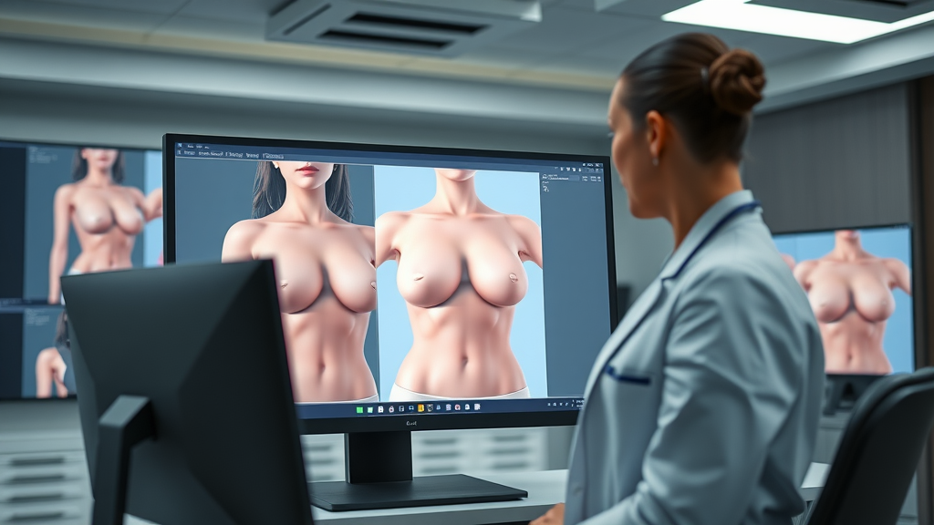 3D breast augmentation procedure simulation in consultation with advanced imaging.