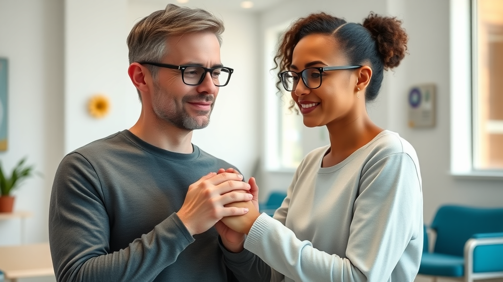 Transgender individuals supporting each other in a bright clinic after gender-affirming surgery