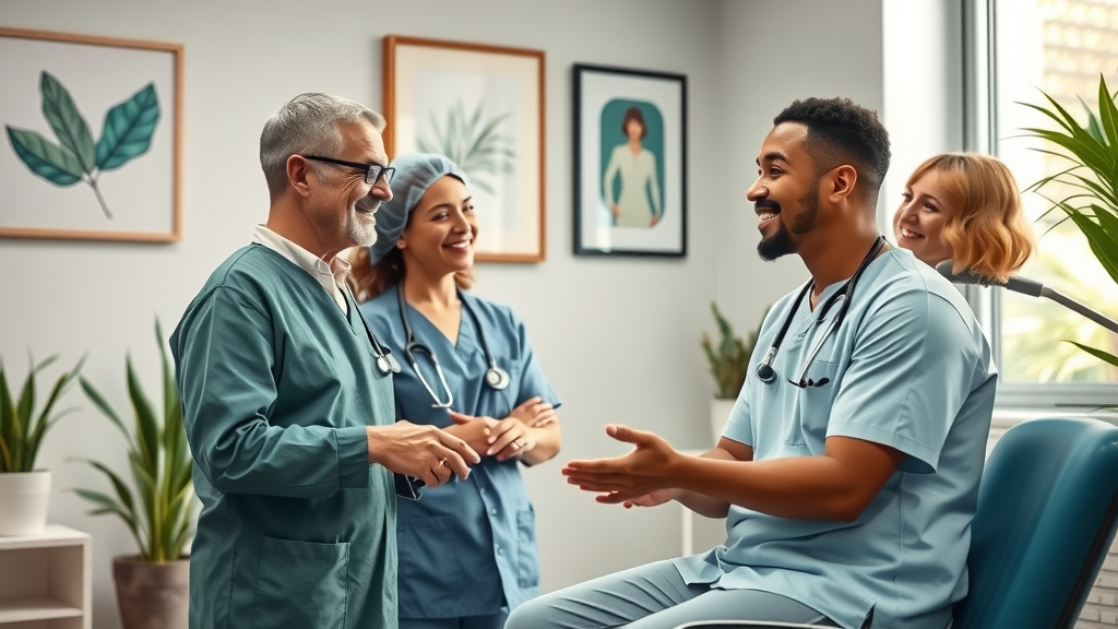 Gender-affirming surgery team consulting with non-binary patient in inclusive setting