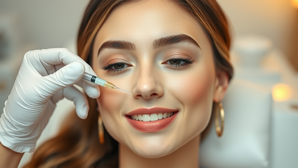 Woman receiving non surgical aesthetic facial treatment in gentle clinical setting
