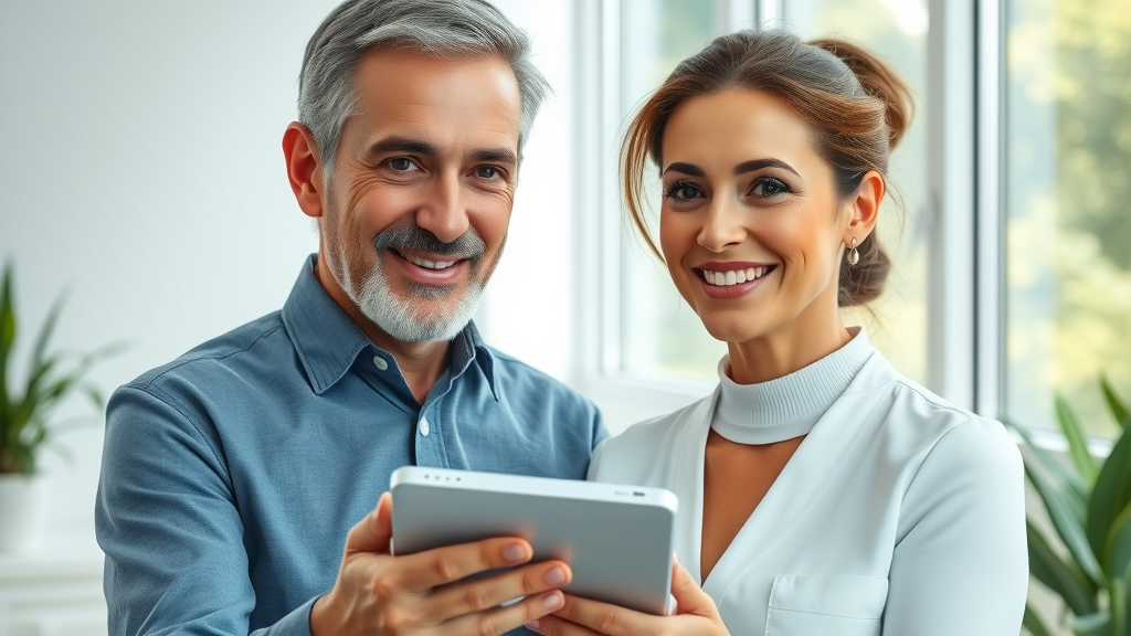 Consultation about non surgical treatments with results shown on digital tablet