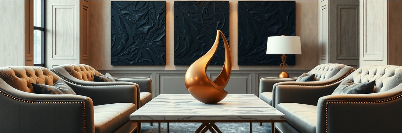 Elegant modern facial cosmetic surgery clinic waiting room with plush chairs and gold decor