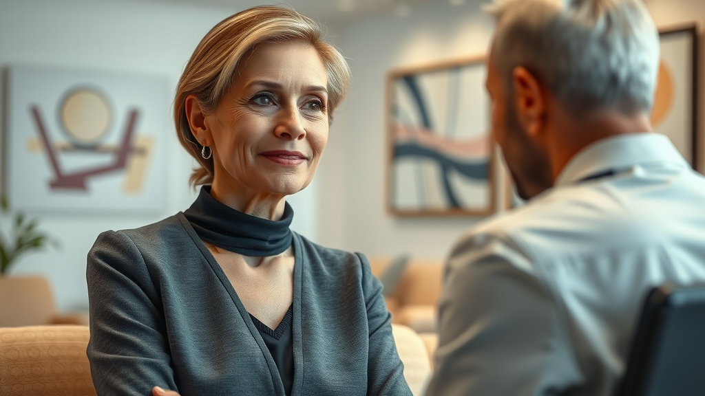 Patient consults cosmetic surgeon in modern, comfortable clinic office