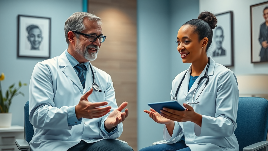 Atlanta facelift experts consulting patient in warm modern clinic
