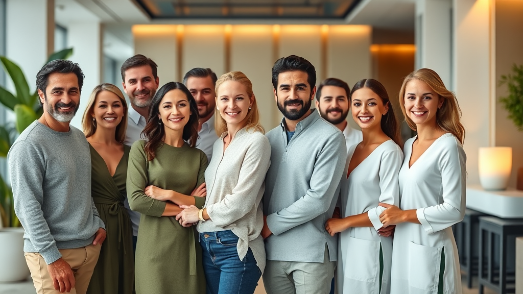 Diverse people enjoying non-surgical aesthetic treatments for youthful results.