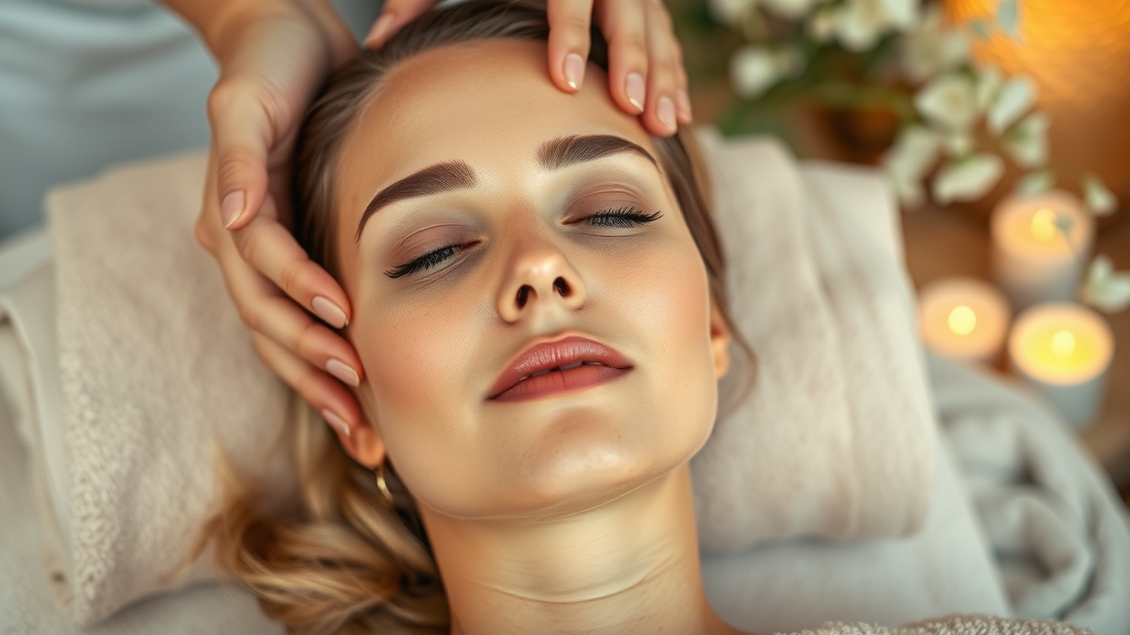 Woman experiences revitalizing non-surgical aesthetic facial treatment.