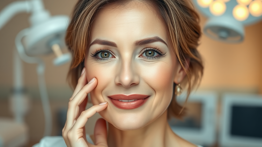 Confident woman after cosmetic surgery in a modern clinic setting
