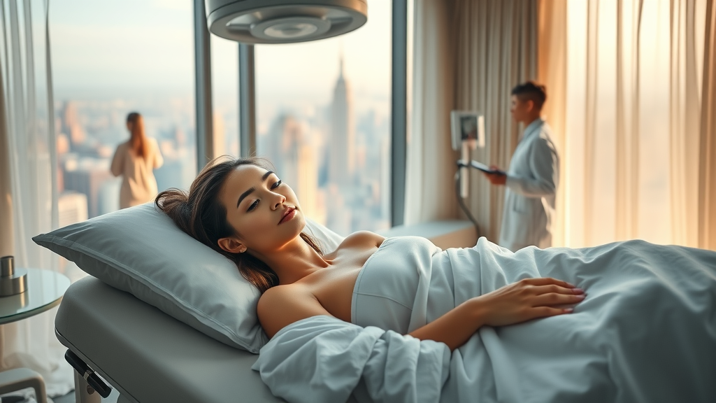 Plastic surgery NYC recovery in luxury suite with Manhattan skyline view