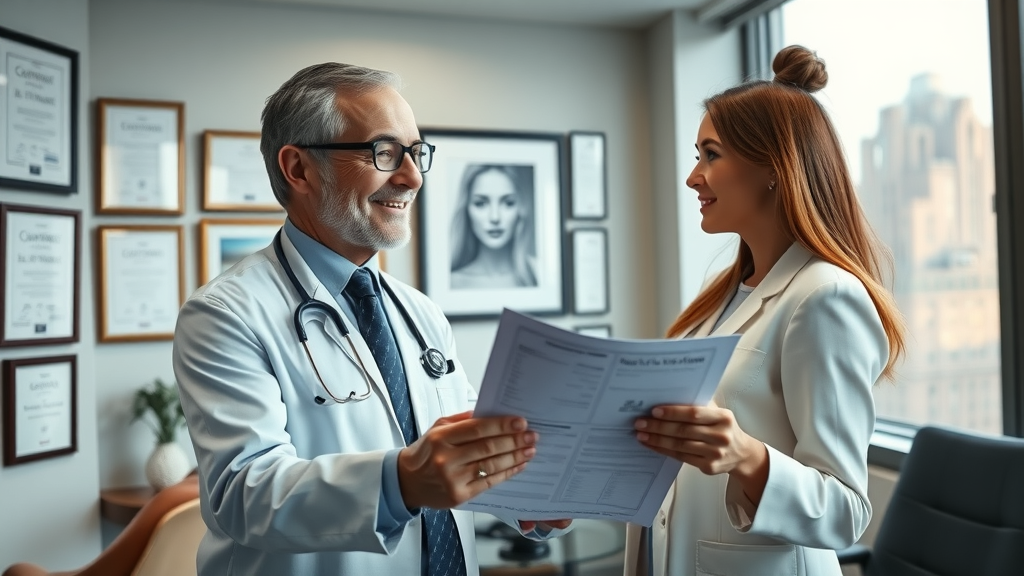 Expert plastic surgeon in NYC explaining surgery plan during consultation