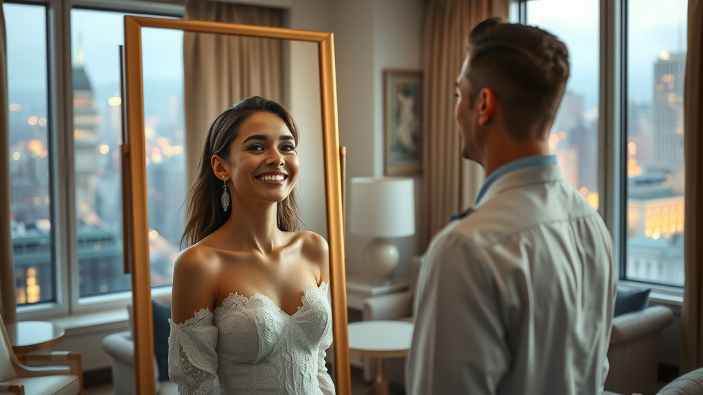 Happy patient viewing results with Manhattan plastic surgeon support