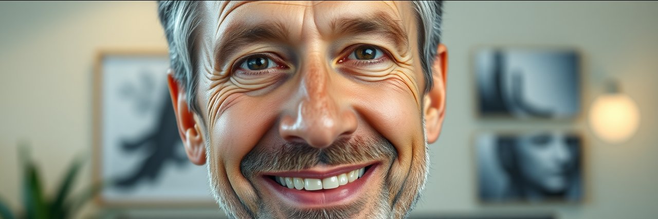 Confident middle-aged man smiling, representing plastic surgery NYC options.