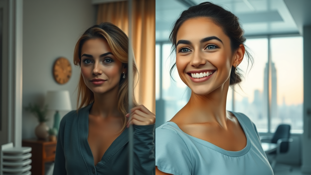 Before and after plastic surgery NYC transformation with confident, happy patient