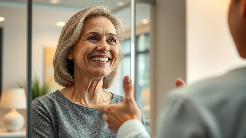 Confident woman consults facial plastic surgeon in a calming clinic setting