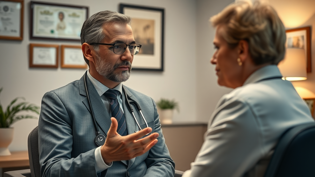 Facial plastic surgeon comforts anxious patient with expertise and support