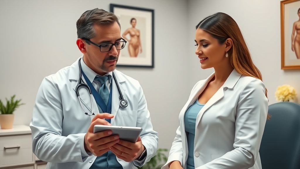 Plastic surgeon discusses Brazilian butt lift with patient using digital visualization