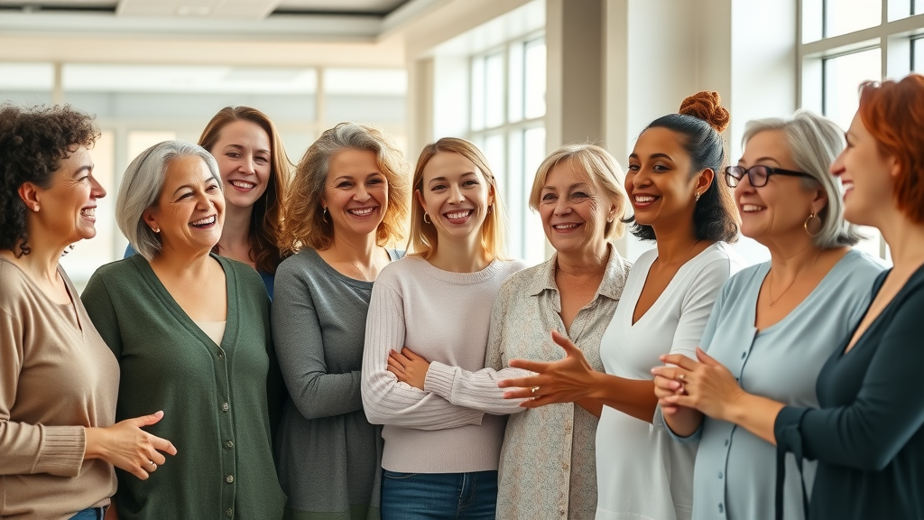 Group of women supporting each other after cosmetic breast procedures