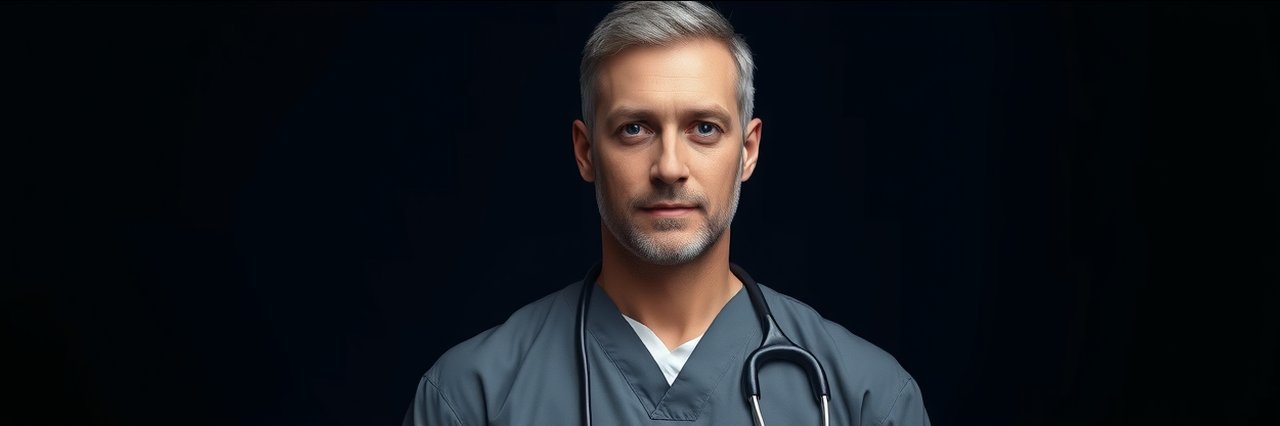 Medical professional ready for body contouring treatments, black and white expert portrait.