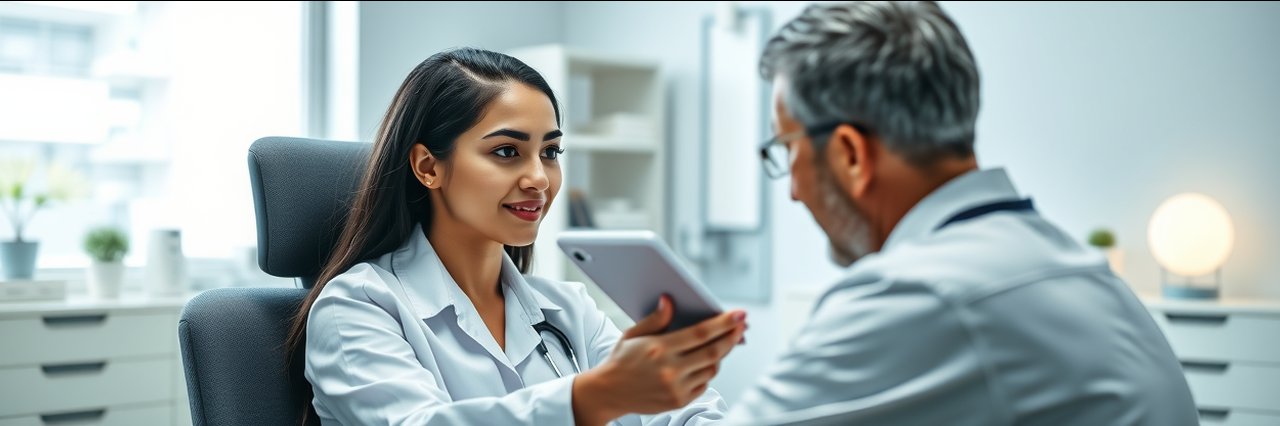 Patient and doctor discussing non surgical treatments in modern clinic