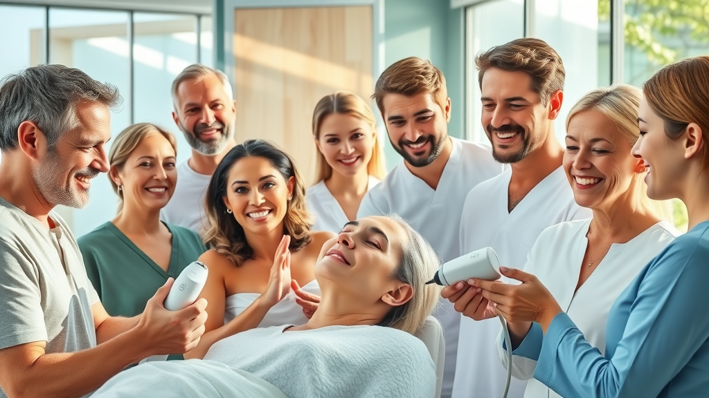 Diverse people enjoying transformative non surgical treatments.